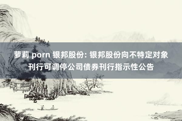 萝莉 porn 银邦股份: 银邦股份向不特定对象刊行可调停公司债券刊行指示性公告